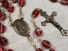 Vintage Rosary Catholic St Therese Of Lisieux Red Beads Christian Religious B17
