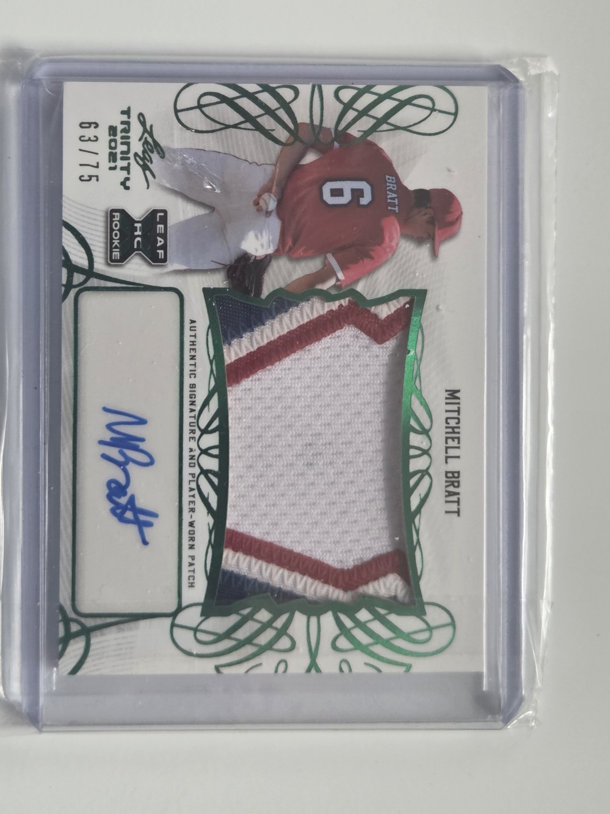 2021 LEAF TRINITY GREEN MITCHELL BRATT AUTO PATCH #63/75 + 25 MLB CARDS ANGELS view 7