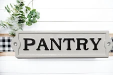 Farmhouse Decor Metal Pantry Signs - Cast Iron Door Room Plaques with "Pantry"