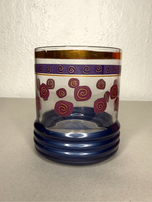Vintage Sakura Sango On the Rocks Sue Zipkin MCM Whiskey Glass Gold Rimmed Blue