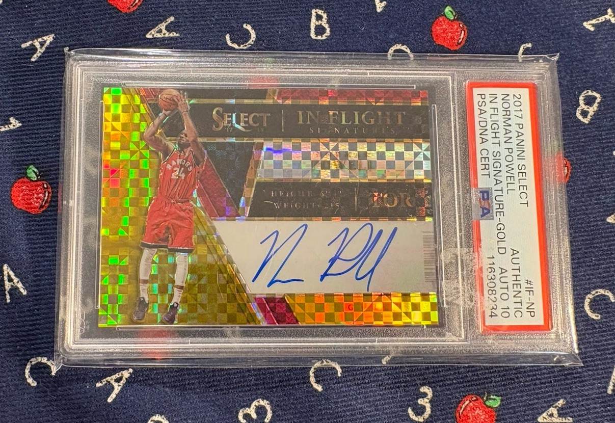 Norman Powell 2017-18 Panini Select In Flight Autograph Auto Gold Prizm -PSA 10 view 2