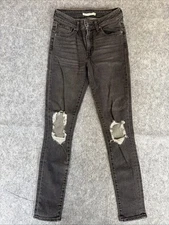 Levi's 721 Jeans Women Size 25 Black Denim High Rise Skinny Holes Distressed