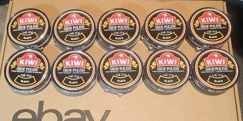 10 Pack Kiwi Shoe Polish Renews and Protects BLACK Leather 1 1/8 oz or-32g, 5/12