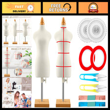 Mini Dress Form Mannequin Set - 1/3 Size Tailor Dummy for Sewing, Red Patch