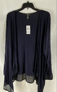 Verve Ami Women's Cardigan Top Navy Blue Open Front Chiffon Trim NWT Size 1X