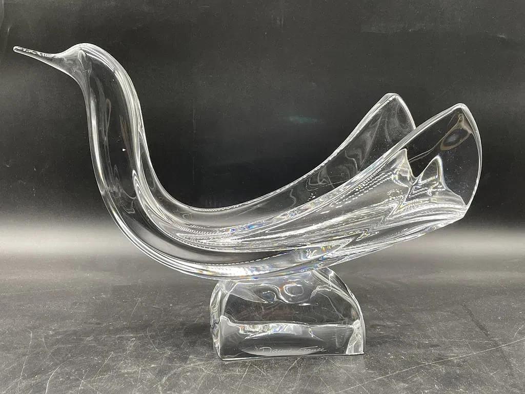 DAUM Stunning Large Bird Crystal Sculpture France Signed at Base