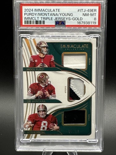 2024 Panini Immaculate - Triple Jerseys GOLD /10 Montana Young Purdy PSA 8 NM-MT
