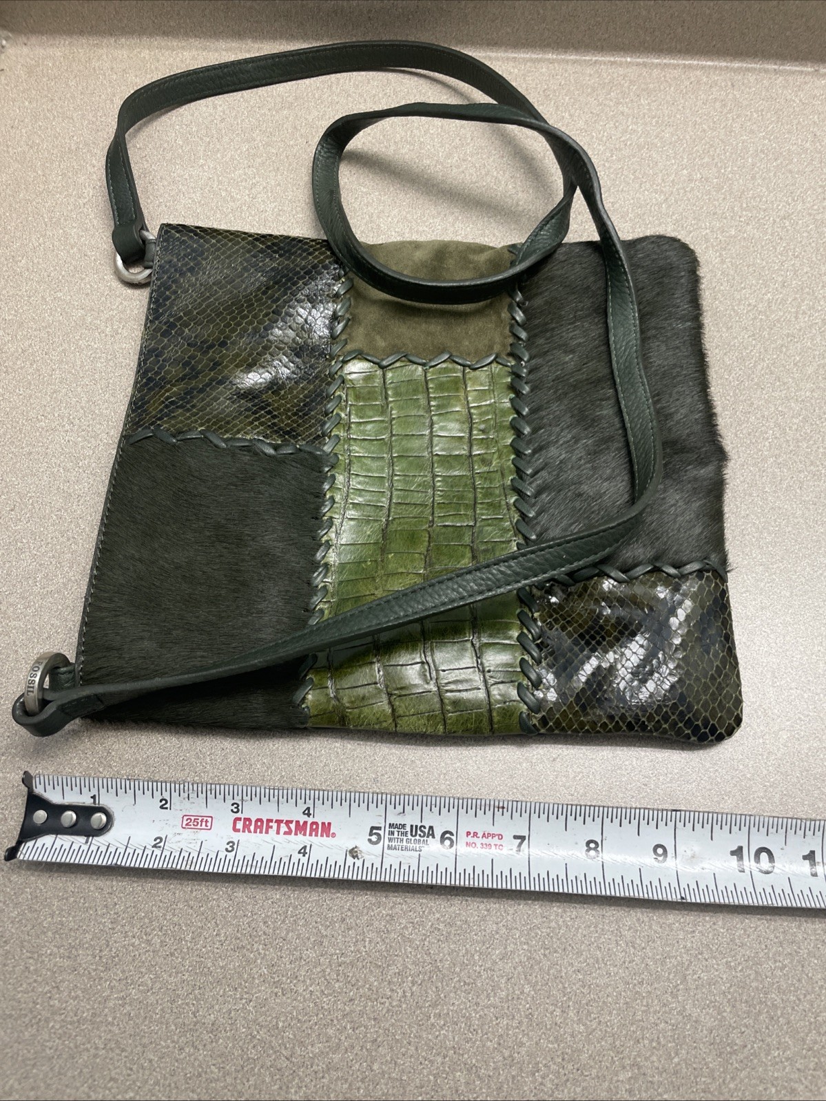 FOSSIL Green Leather Patchwork Shoulder Crossbody… - image 8