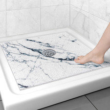 Square Shower Mat Non Slip: 27x27 Inch Shower Floor Mat with Drain Hole in Middl