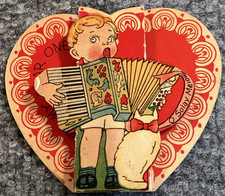 Vintage Valentine Accordion Boy Singing 3D Fold Out Made in USA Mid Century MCM