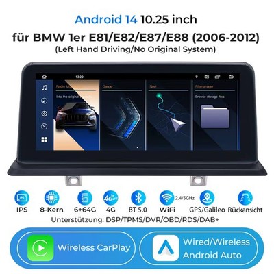 10.25'' For BMW E81/82 E87/88 2006-2012 LHD Android14 Screen CarPlay GPS BT 6+64G