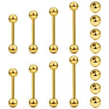 Msndnkwo 14G Nipple Tongue Rings Stainless Gold 14g Barbell Piercing Jewelry