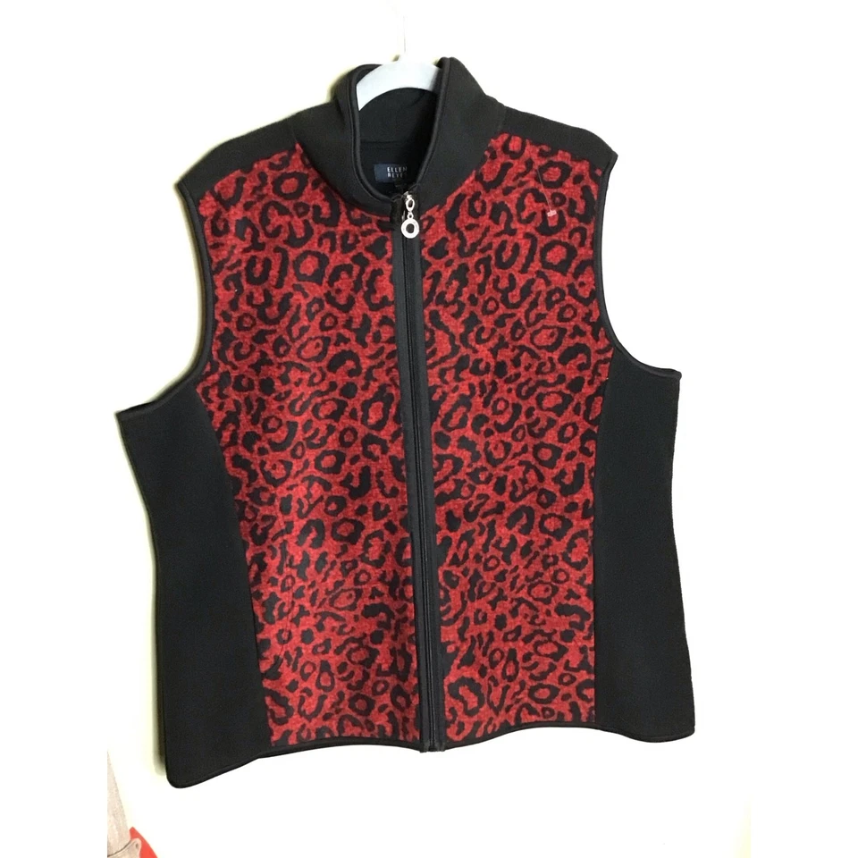 Ellen Reyes Women Black & Red Leopard Print Fleece Vest Size 2X Layering Piece - Image 3 of 4