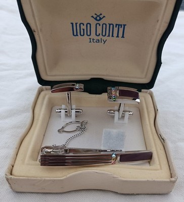 Ugo Conti Tie Pin With Cuff Links Silver Tone