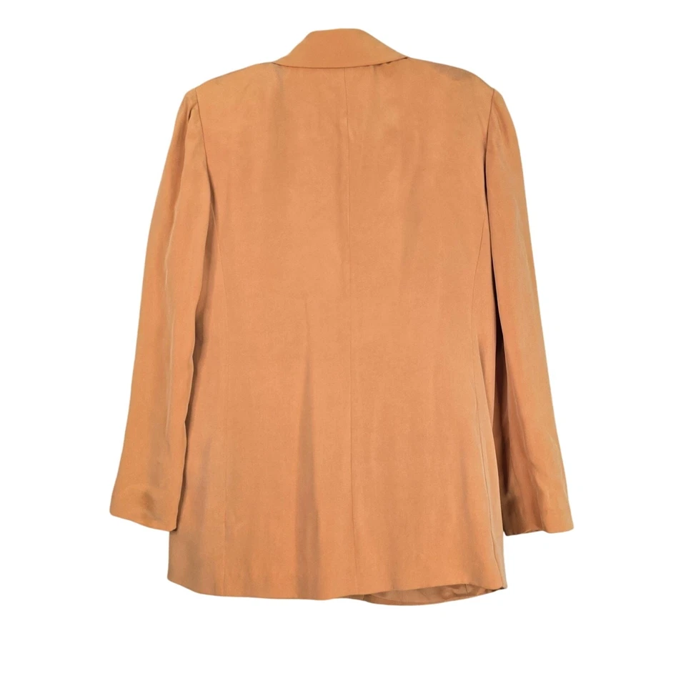 Chaqueta Blazer Dana Buchman Mujer 8 Camel 100% Seda Botón Frontal Carrera Longline Foto 2 de 4