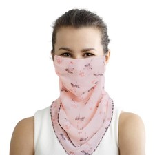 Womens Sun Protection Floral Scarf Adjustable Face Chiffon Mask Ice Silk Neck