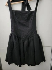 Commense Dress Womens L Black Halter Mini Flare Strap Square Bodycon Solid New