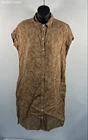 Kealopiko Women's Brown Geometric 100% Linen Button Up Shirt Dress Sz S USA Made