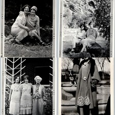 x4 LOT c1920s Women Flapper Fashion Cloche Hat Boston Terrier Dog Snapshot Photo