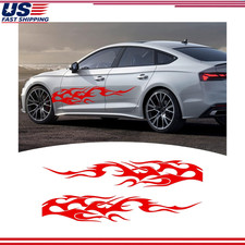 Car Flame Graphics Side Skirt Vinyl Racing Sticker 2pcs Red Universal Color Red Car Flame Graphics Side Skirt Vinyl Racing Sticker 2pcs Red Universal Color Red
