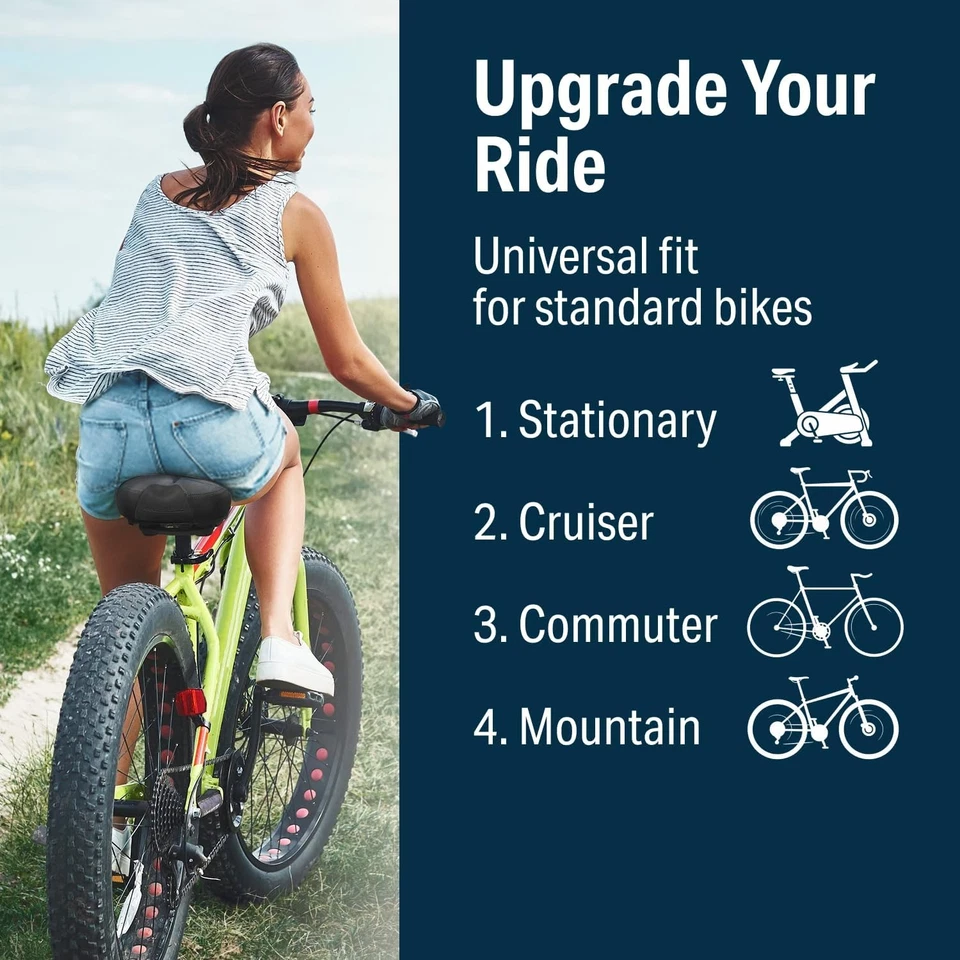 Sillín para bicicletas Bikeroo Wide Cruiser, suspensión de resorte y elastómero de acero, negro Foto 3 de 4