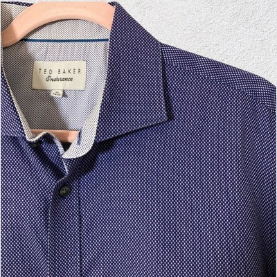 Ted Baker Endurance Men 16 34/35 Blue Micro Print Dress Shirt Cotton Classic