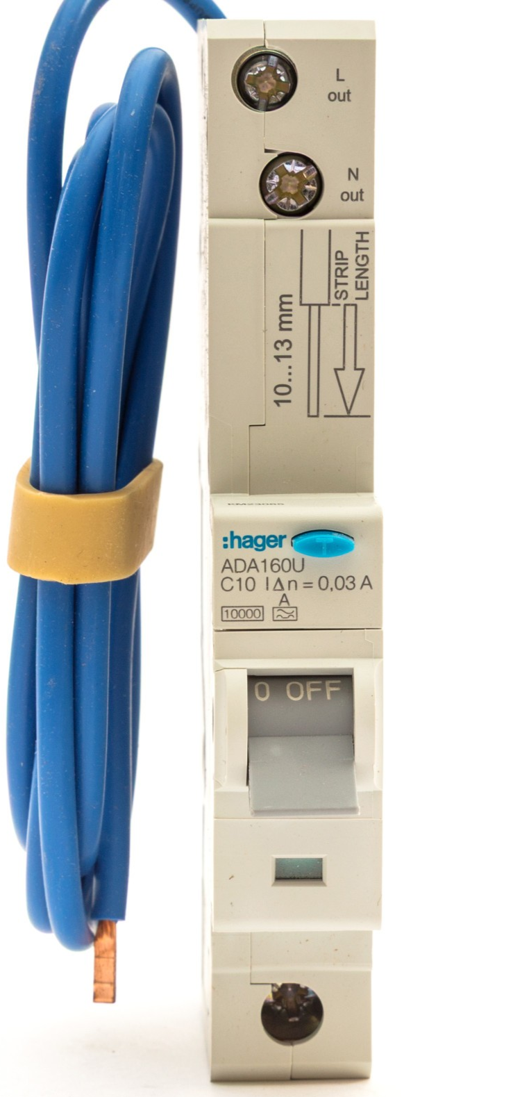HAGER RCBO 10 AMP 30mA CURVE C 10A 106851 C10 ADA RANGE ADA160U