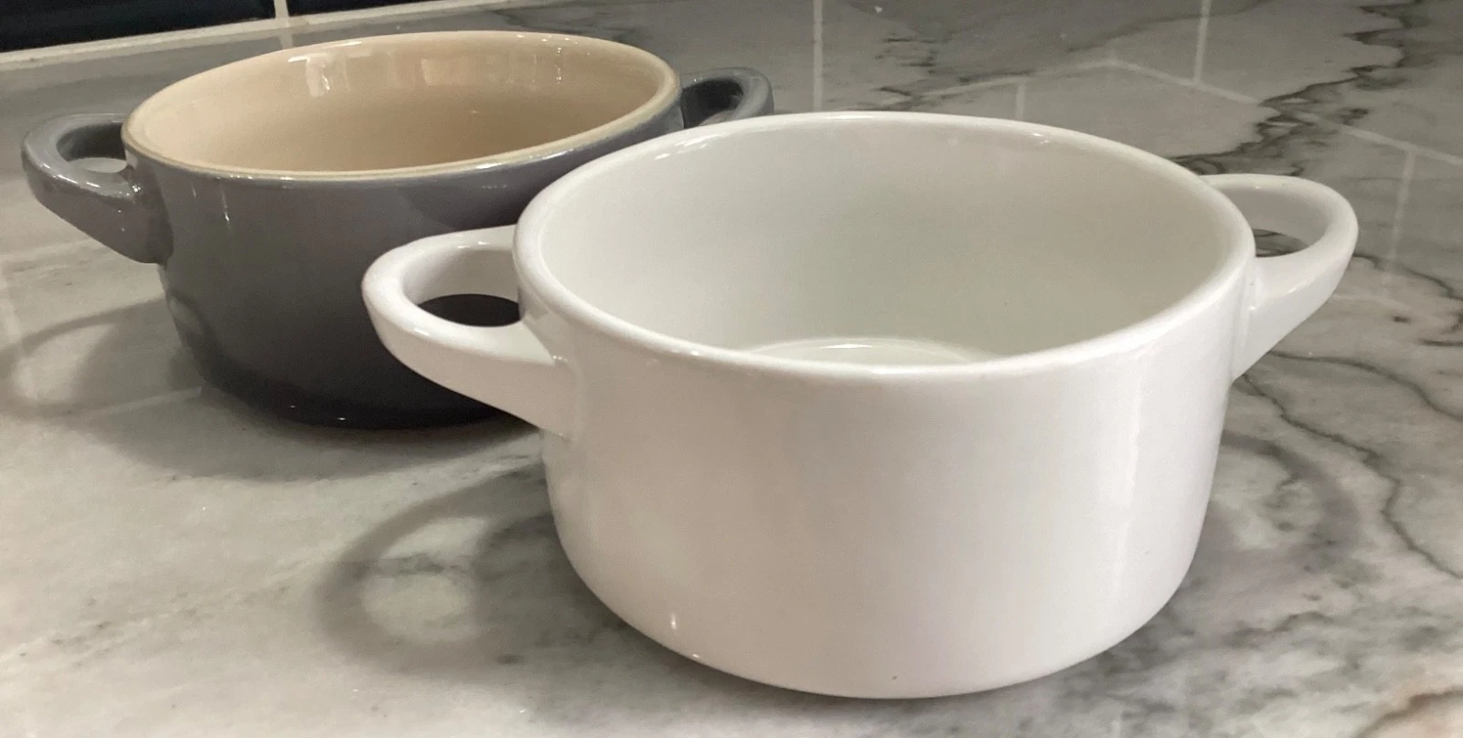 Le Creuset Mini Round Cocotte Grey/White 8oz 10cm 4" no Lids Set of 2