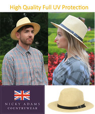 Mens Panama Sun Hat Straw Fedora Wide Brim Cream Beach Holiday Summer NEW Size