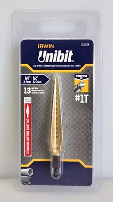 Irwin 15101ZR #1T Unibit Step Drill Bit 1/8'' - 1/2'' Speed Point Titanium USA NEW