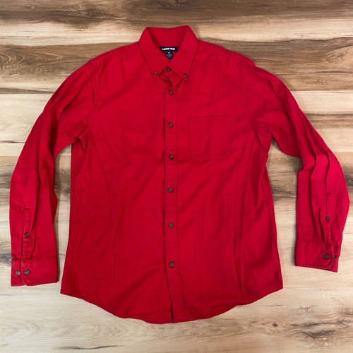 Lands End Flannel Shirt Mens Medium Red Chamois Button Down Long Sleeve Cotton - Picture 2 of 9