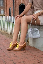 POETIC LICENCE Backlash Orange Tobacco High Heels Pumps Granny Booties Sz 7❤️tb 