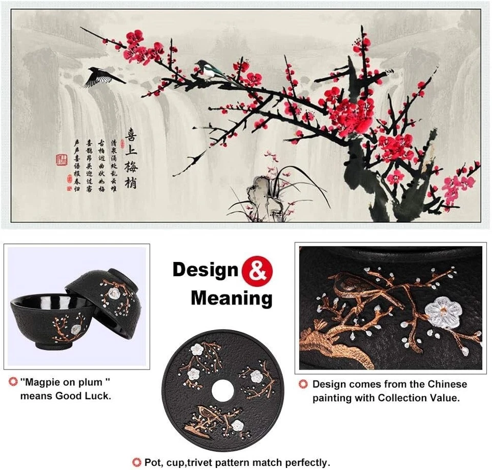 Tetera De Cerámica Con Infusor, Juego De Té Japonés Ciruelo Oscuro Con Mango NUEVO Foto 3 de 4