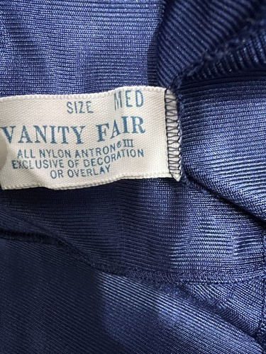 Vtg Vanity Fair Peignoir Set Long Robe Nightgown Sz M Navy Blue Lace Nylon - Picture 11 of 12