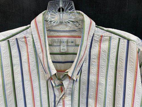 Cutter & Buck Seersucker Shirt Men's Large Stripes Long Sleeve Button Front - Picture 4 of 7