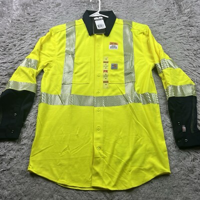 Carhartt FR Flame Resistant Hi Viz Yellow Reflective Button Shirt Mens Medium
