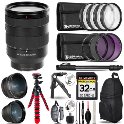 Sony FE 24-105mm f/4 G OSS Lens-3 Lens Kit +Tripod +Backpack - 32GB Kit
