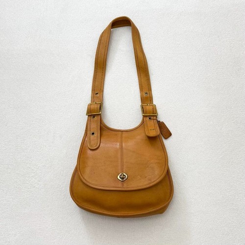 Coach Old Crescent Saddle Bag Made In NYC Camel Light Brown Leather Auth - Picture 4 of 10