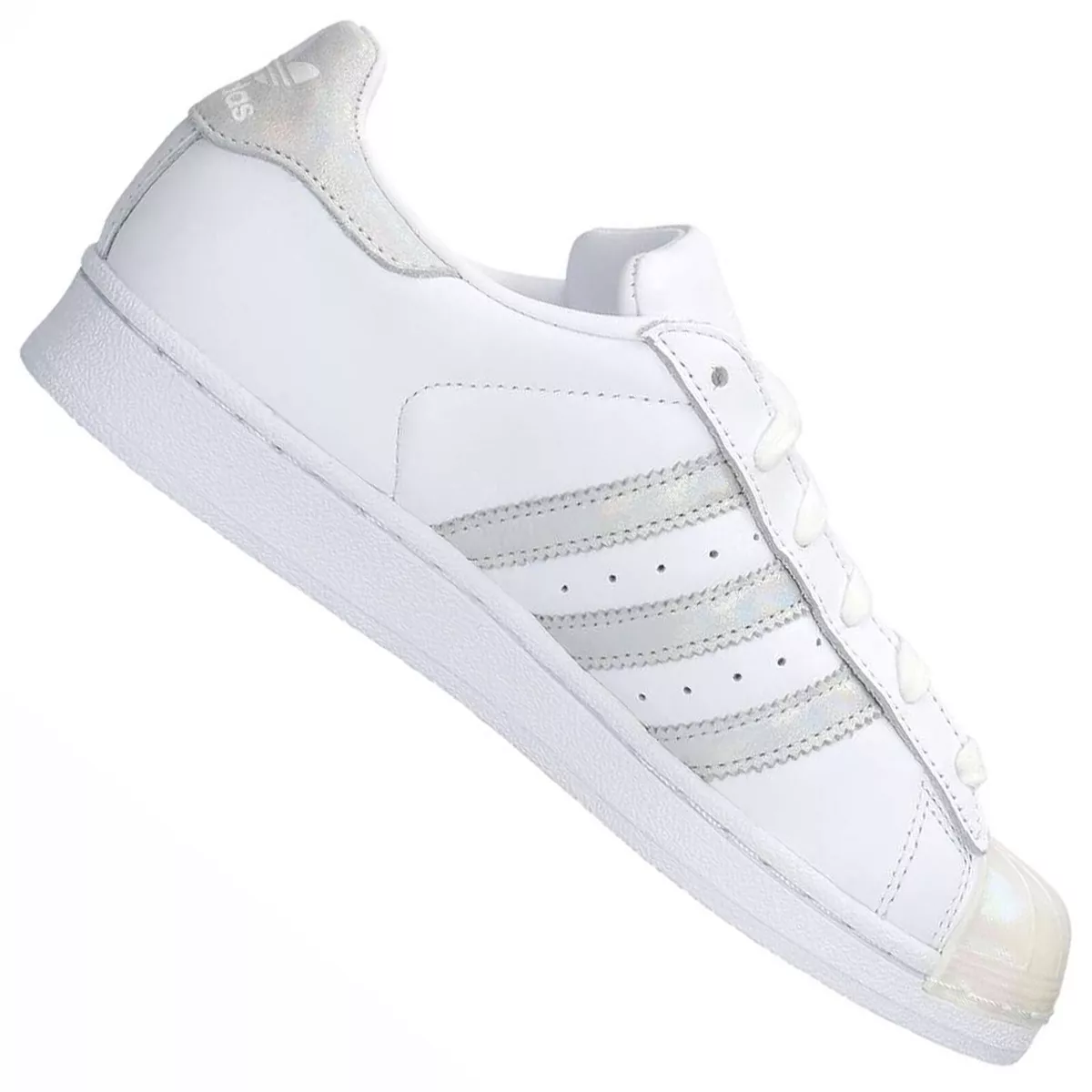 Adidas Originals Superstar Glossy Toe Shoes Leather CQ2702 White Glitter