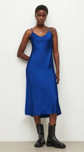 All Saints Womens V Neck Midi Slip Dress Bryony Sleeveless Slim Fit Polyester - Picture 3 of 12