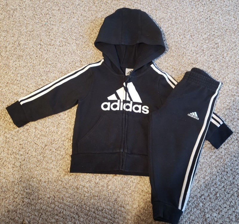 Adidas Infant Track Suit Size 18 M Black Hooded Jacket
