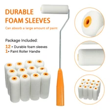 4 Inch Paint Roller Frame +12 Roller Covers Poly Nap Painting Kit Home Repair US