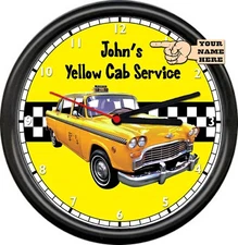 Personalized Your Name Yellow Cab Taxi  Driver New York Sign Wall Clock