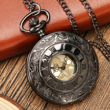 Steampunk Carving Roman Number Unisex Quartz Pocket Watch Neckalce Chain Gift