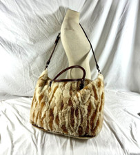 Genuine Raviani Faux Fur Beige White Duffle Travel Bag Leather Trim
