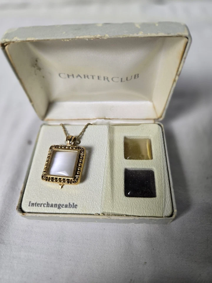 Charter Club Tono Dorado Forma Cuadrada Intercambiable Dije Colgante Collar Regalo Foto 3 de 4