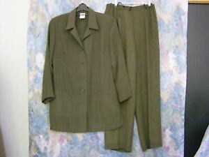 2 Teilig Damen Sommer Hosenanzug Blazer Hose Khaki Grun Gr 40 Ebay