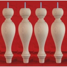 4 LONG FOOTSTOOL LEGS Ref. E228,  300mm (12"), UNPOLISHED WOODEN TURNED  LEGS
