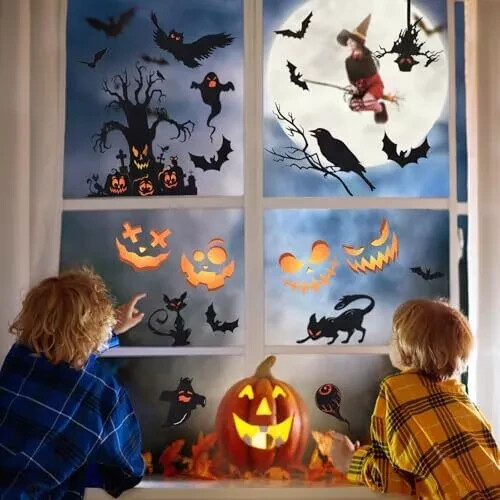 Halloween Window Stickers, 9 Sheets Halloween Window Cling Decals for Halloween
