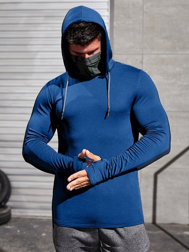 Camisa transpirable deportiva informal con capucha manga larga color sólido para hombre - Imagen 29 de 29